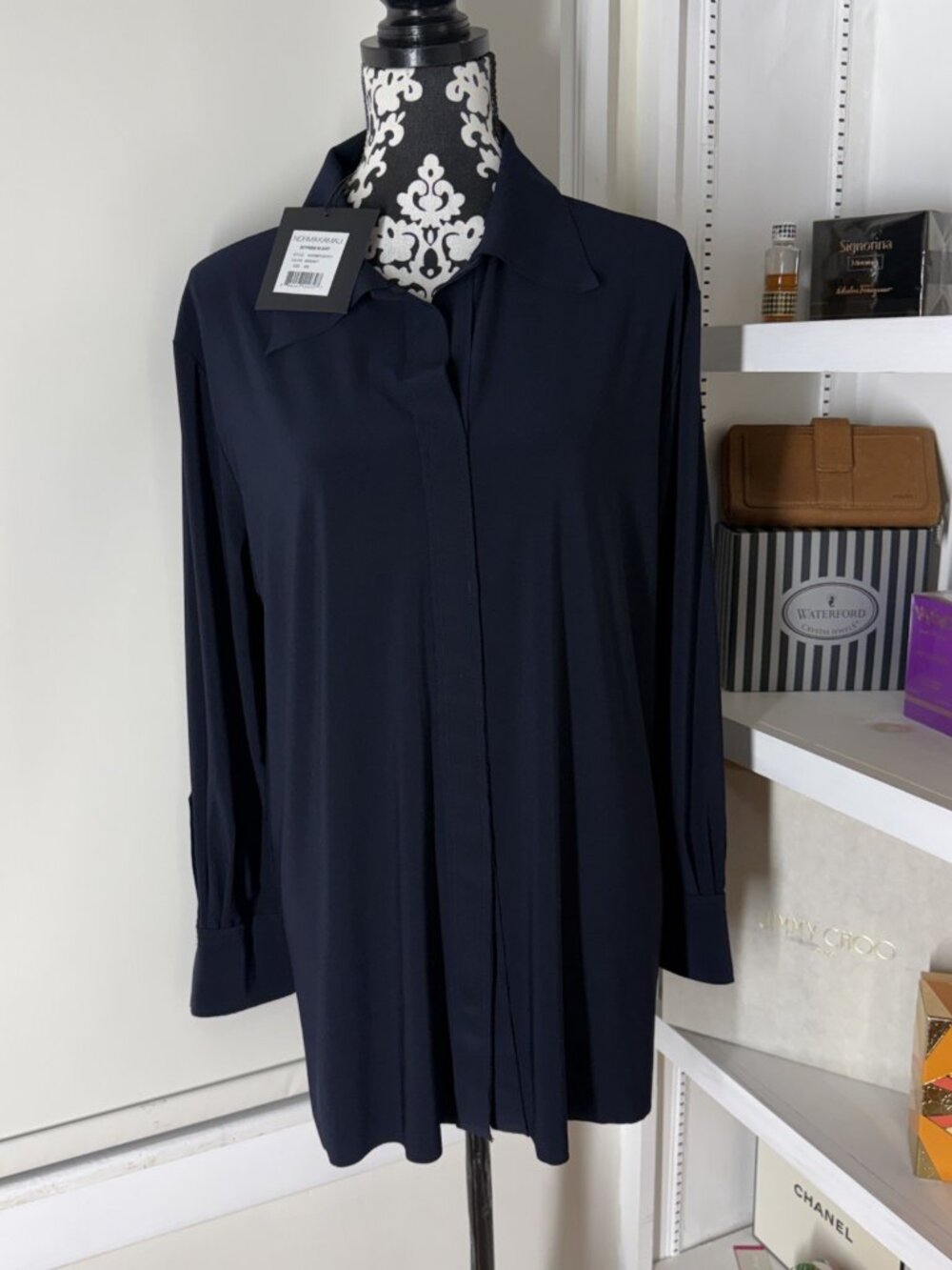 Norma Kamali Boyfriend NK shirt dress Mini in Midnight Size M NWT